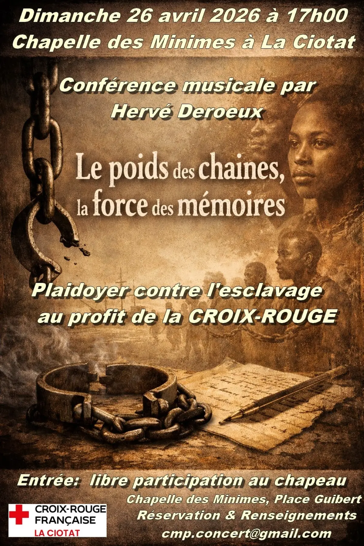 Conférence musicale Le Poids des Chaînes, la Force des Mémoires par Hervé Deroeux