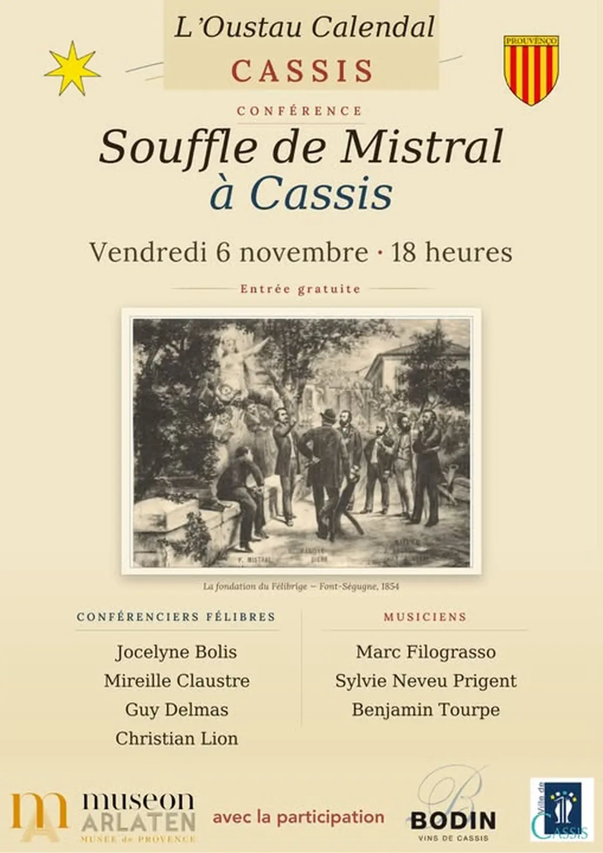Conférence Souffle de Mistral à Cassis à l'Oustau Calendal