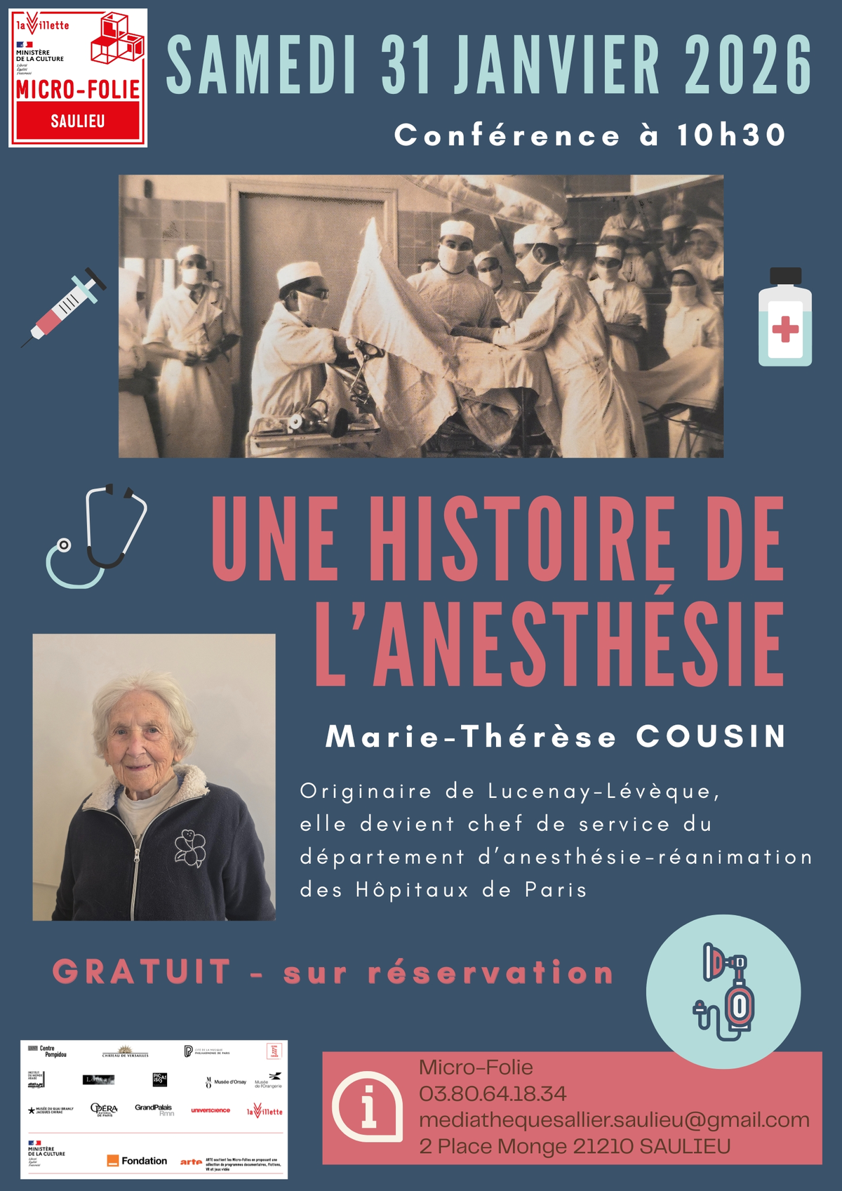 Conférence Une histoire de l'anesthésie par Marie-Thérèse COUSIN à la Micro-Folie de Saulieu