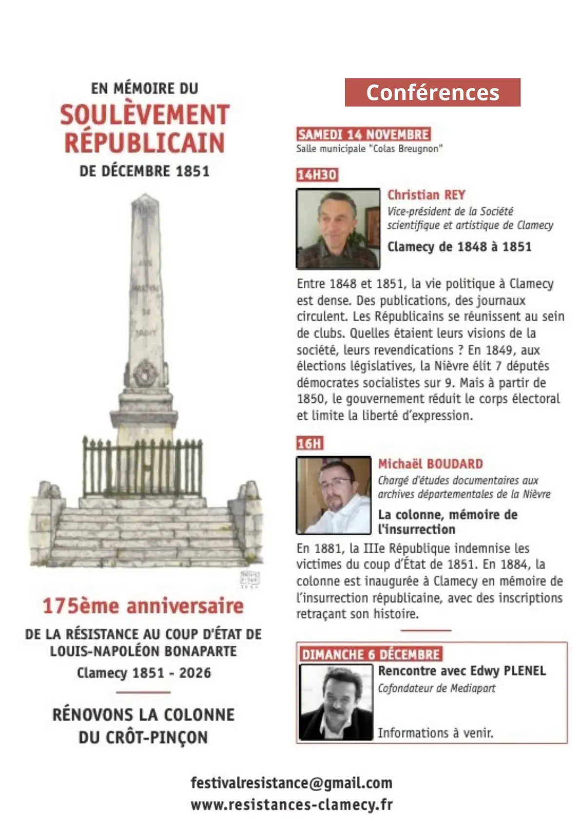 Conférences Clamecy de 1848 à1851 et La colonne, mémoire de l'insurrection