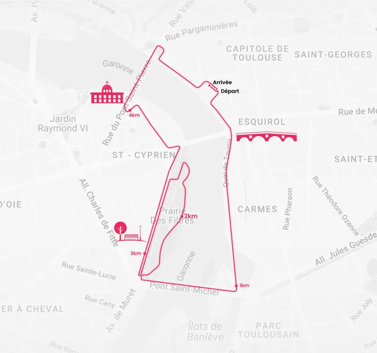 Le parcours de la corrida de Noël de Toulouse