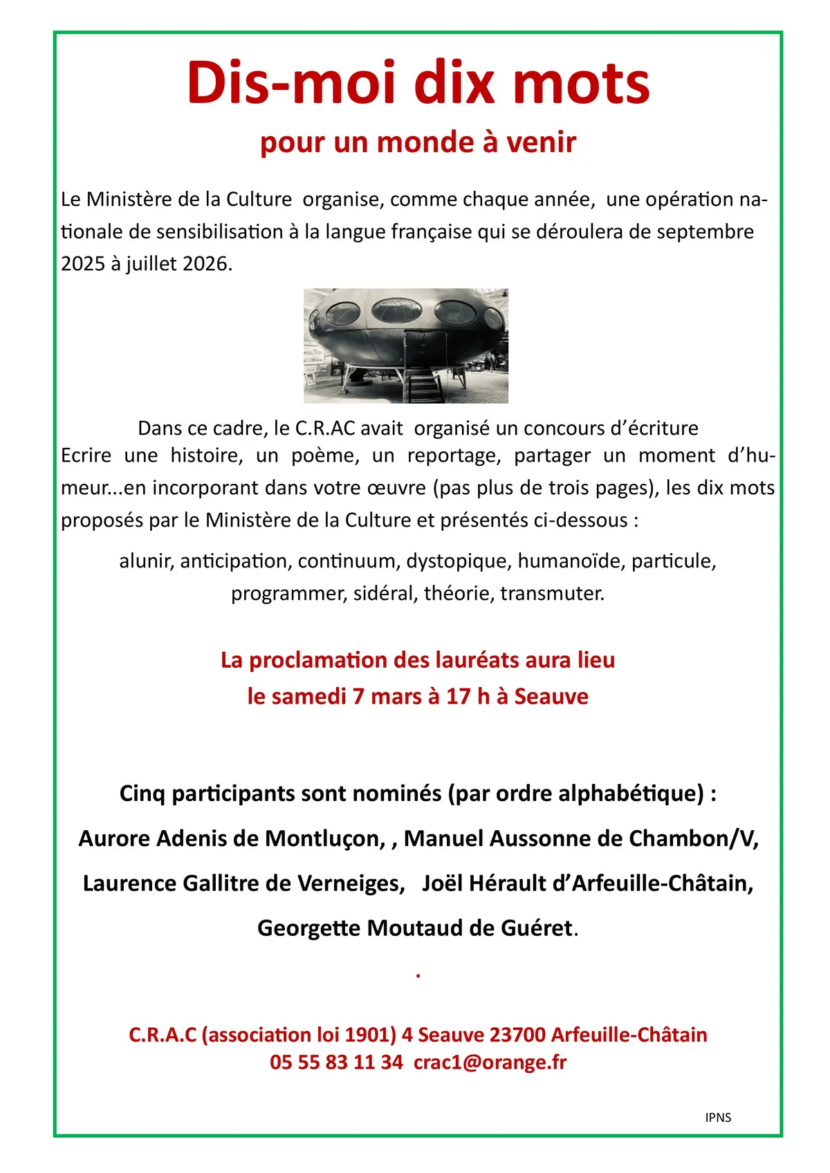 CRAC : Dis-moi dix mots pour un monde à venir/ Proclamation des lauréats