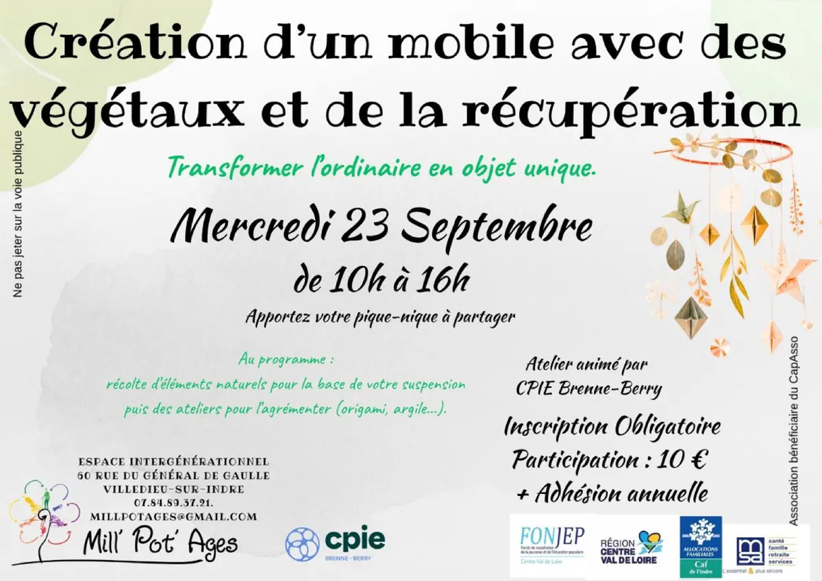 Création d'un mobile avec des végétaux et de la récupération