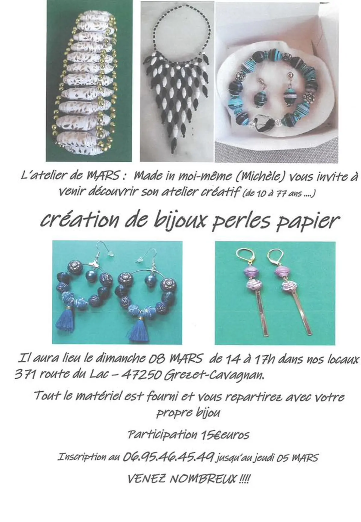 Création de bijou perles papier