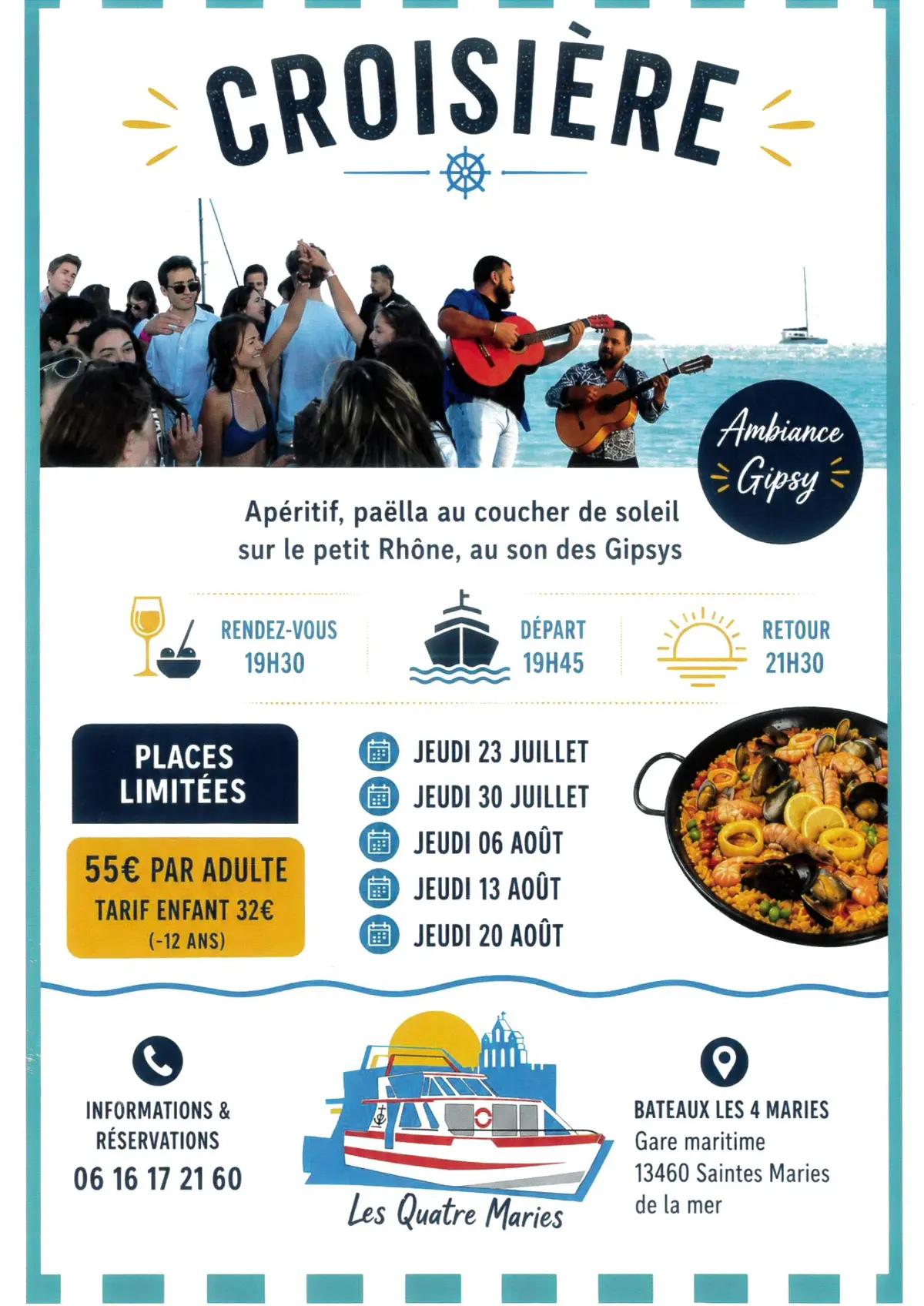 Croisière Apéritif, Paëlla, Coucher du Soleil au son des Gipsys