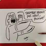 Croquer l'info : dessins satiriques de Coco et Juin, réalisés lors de la rencontre « Guerre en Ukraine la voix des femmes »