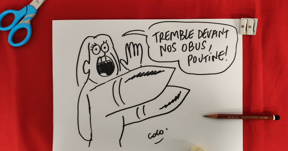 Croquer l'info : dessins satiriques de Coco et Juin, réalisés lors de la rencontre « Guerre en Ukraine la voix des femmes »
