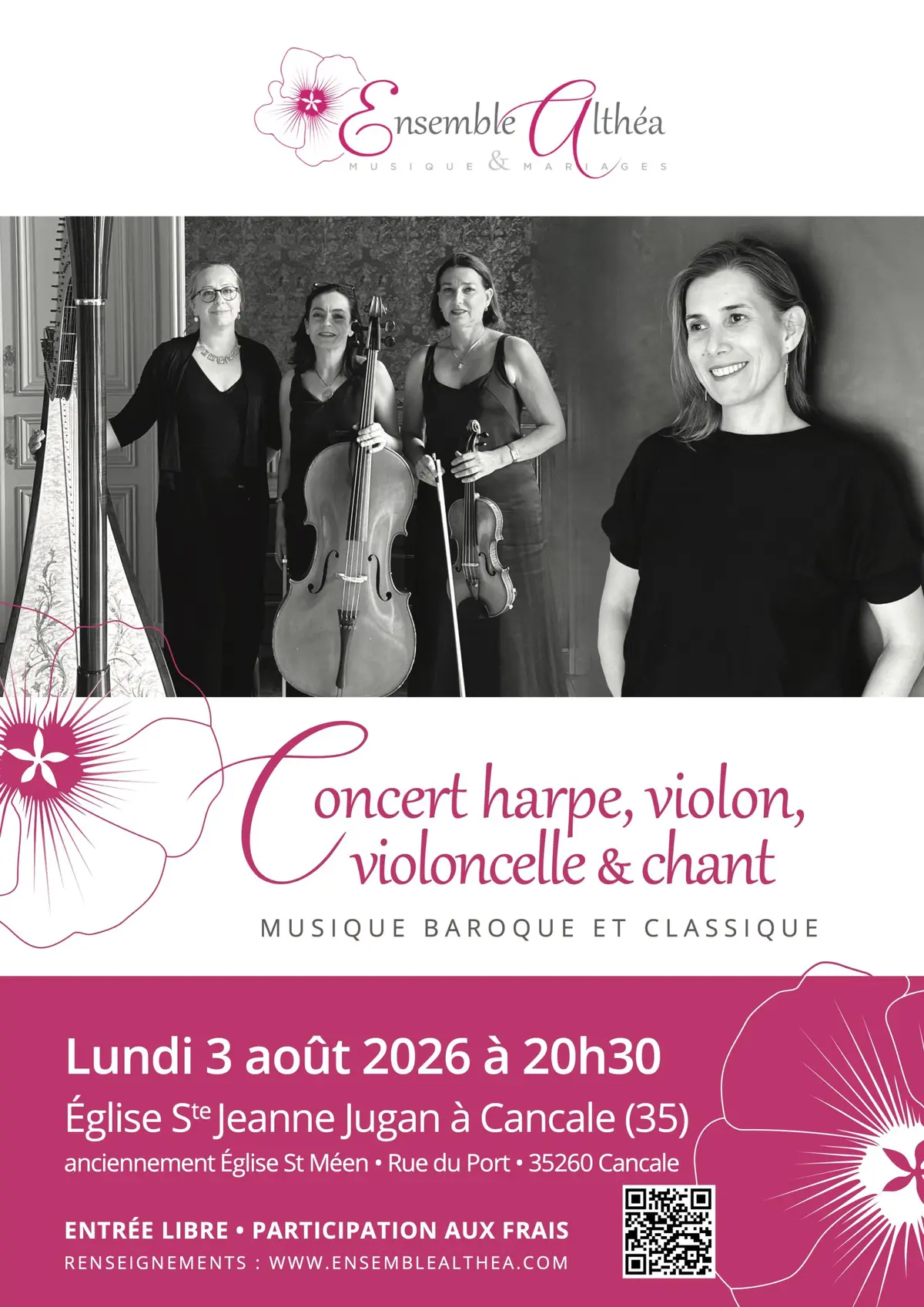 Concert harpe violon violoncelle et chant - musique classique