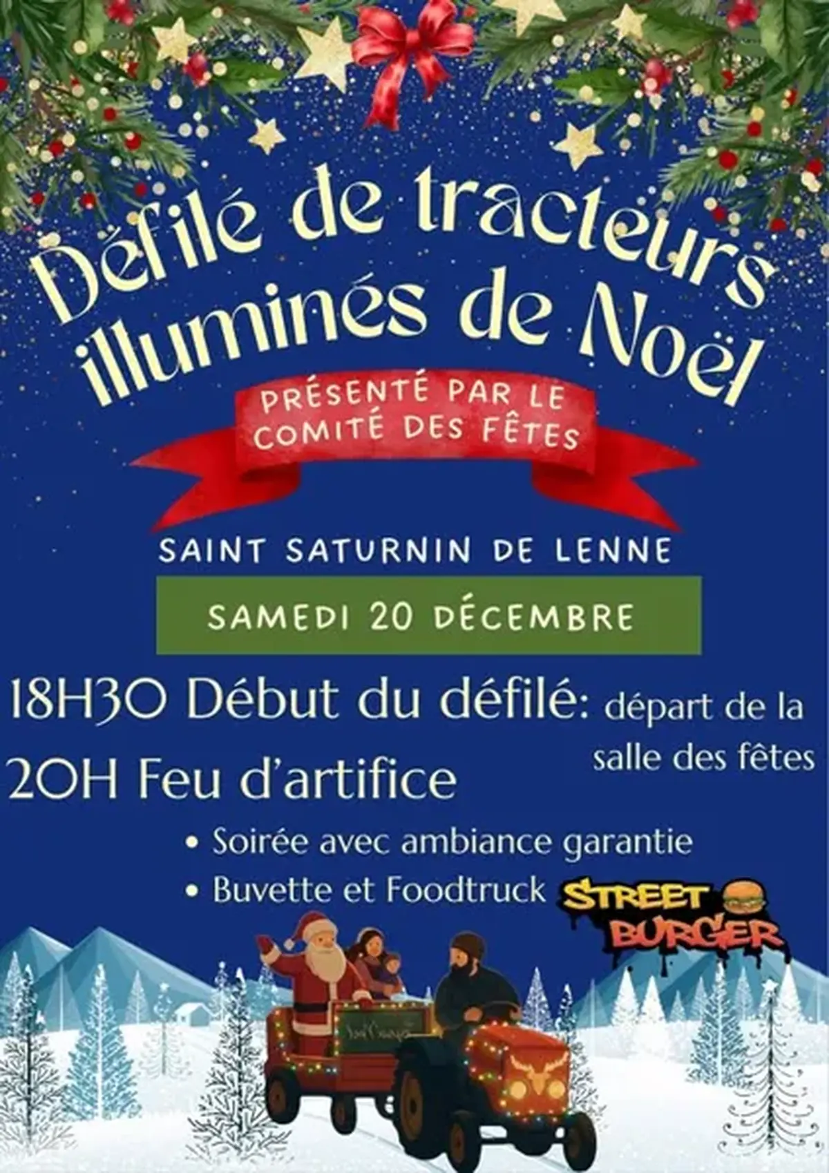 Défilé de tracteurs illuminés de Noël à St Saturnin de Lenne