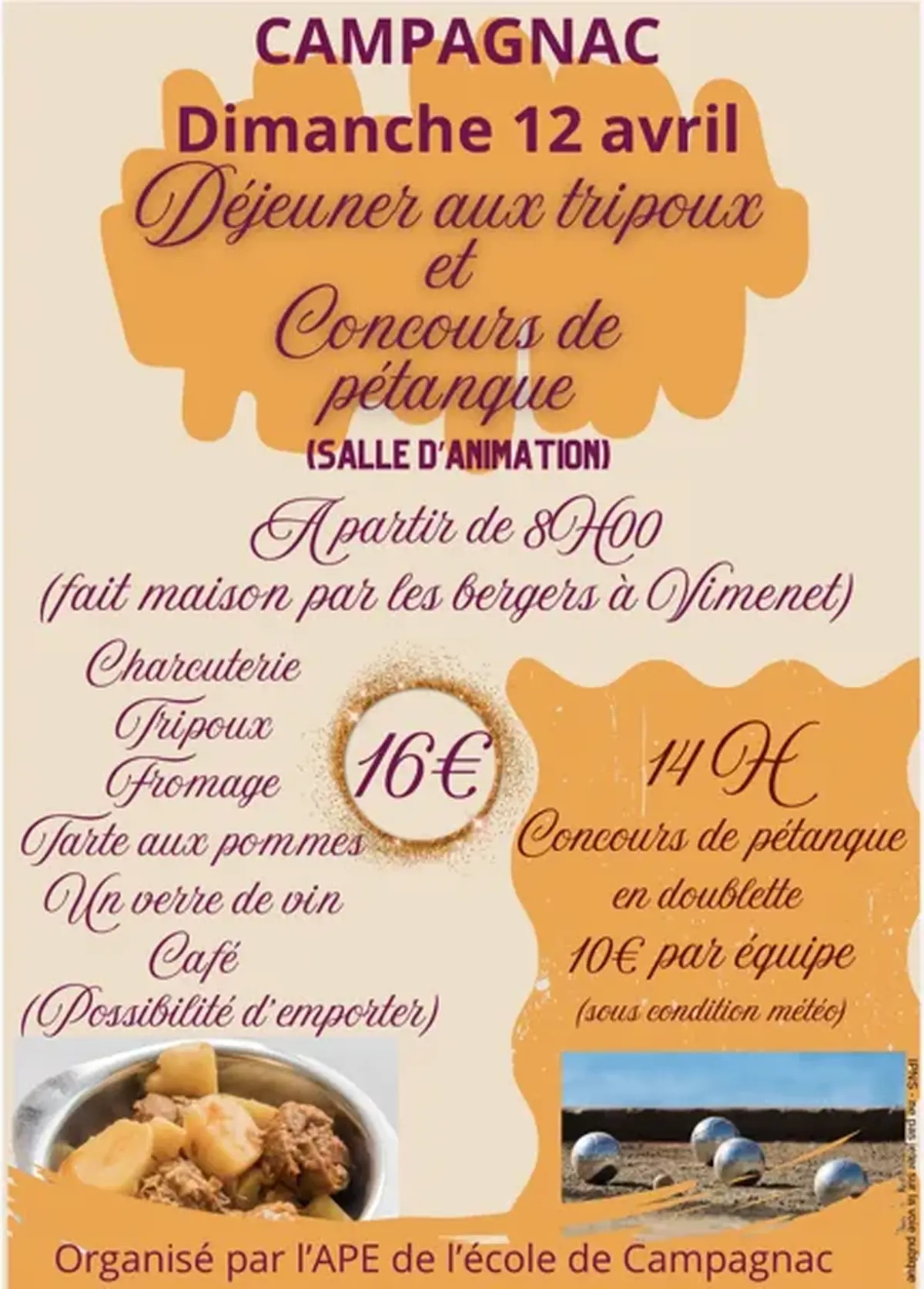 Déjeuner aux tripoux de l'APE de Campagnac