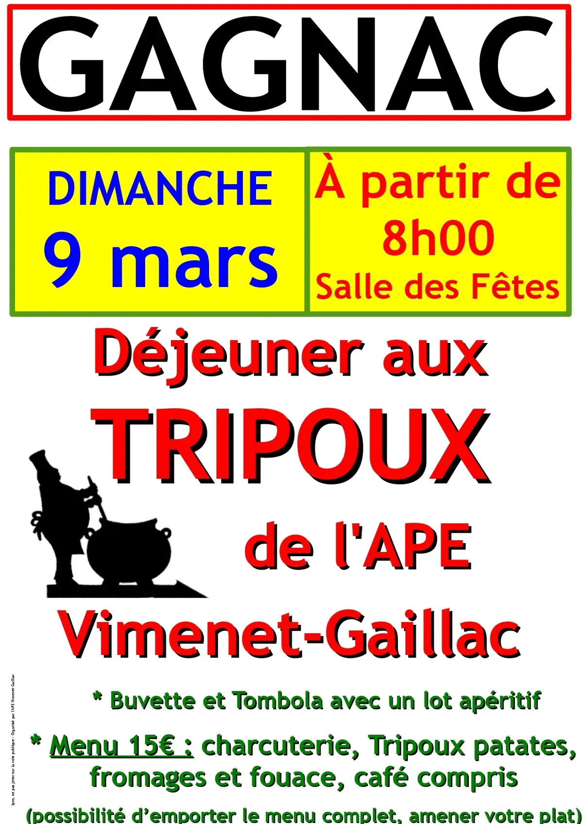 Déjeuner aux tripoux de l'APE Vimenet-Gaillac à Gagnac