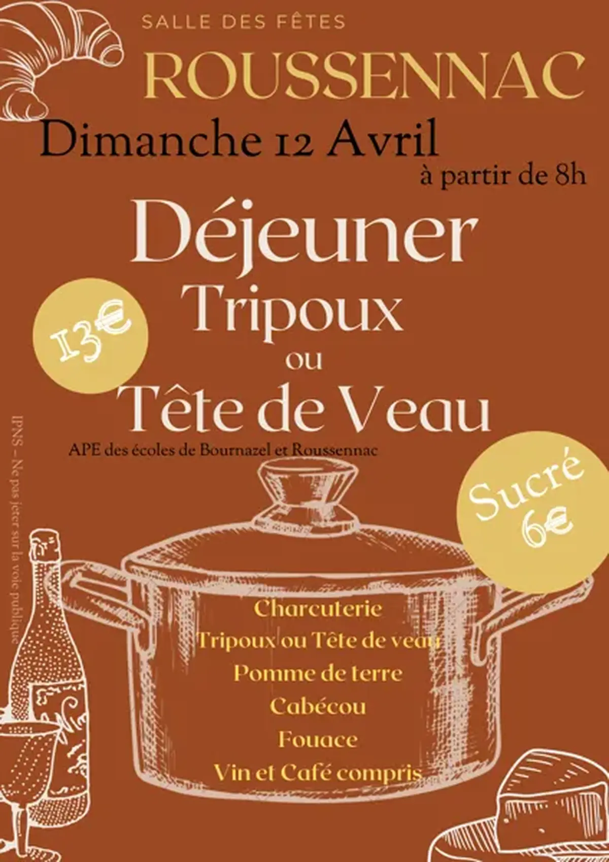 Déjeuner tripoux ou tête de veau
