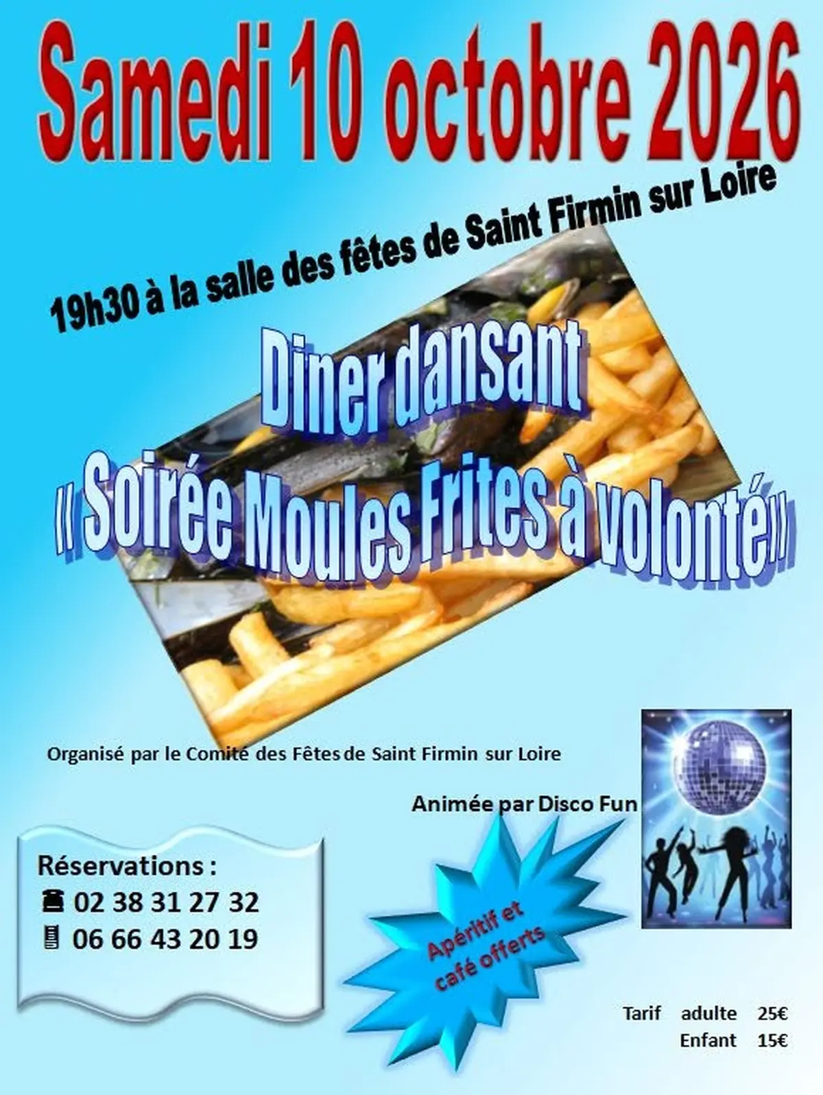 Dîner dansant Soirée Moules Frites à volonté