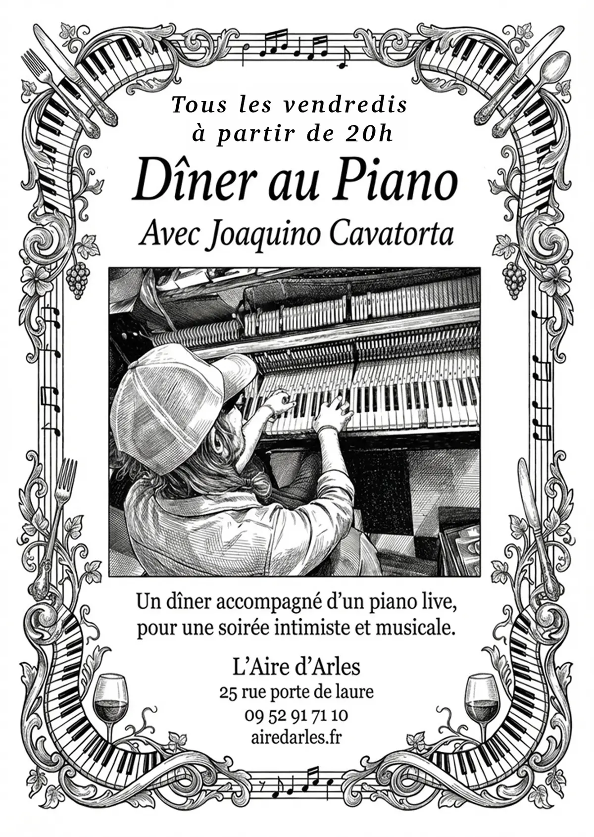 Dîner piano à l'Aire d'Arles