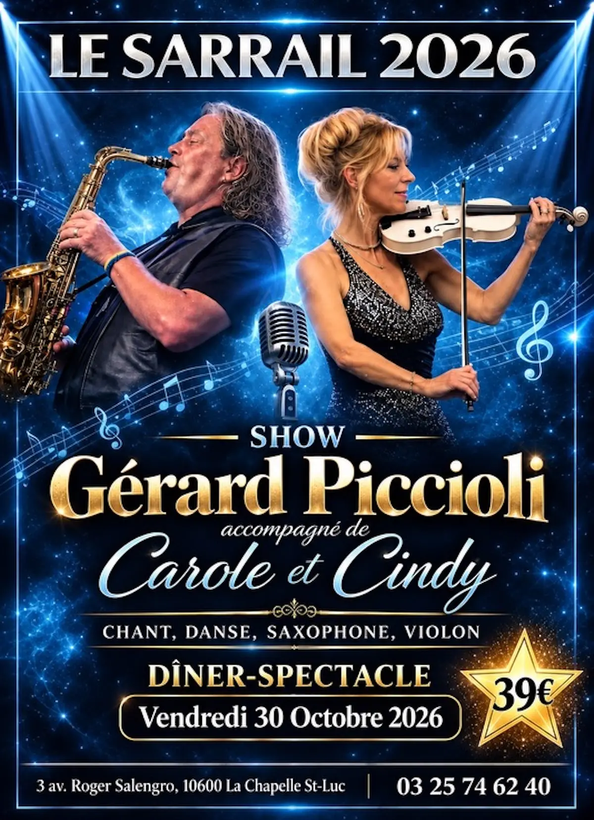 Dîner-Spectacle avec Gérard Piccioli accompagné de Carole &amp; Cindy !