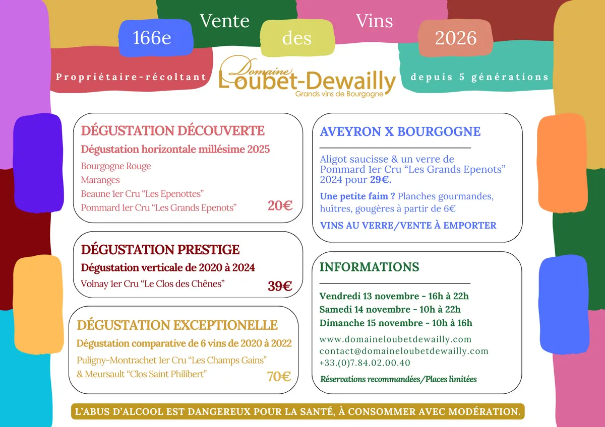 Domaine Loubet-Dewailly - Vente des Vins 2026 : dégustation Prestige verticale de l'appellation Volnay 1er Cru Le Clos des Chênes de 2020 à 2024