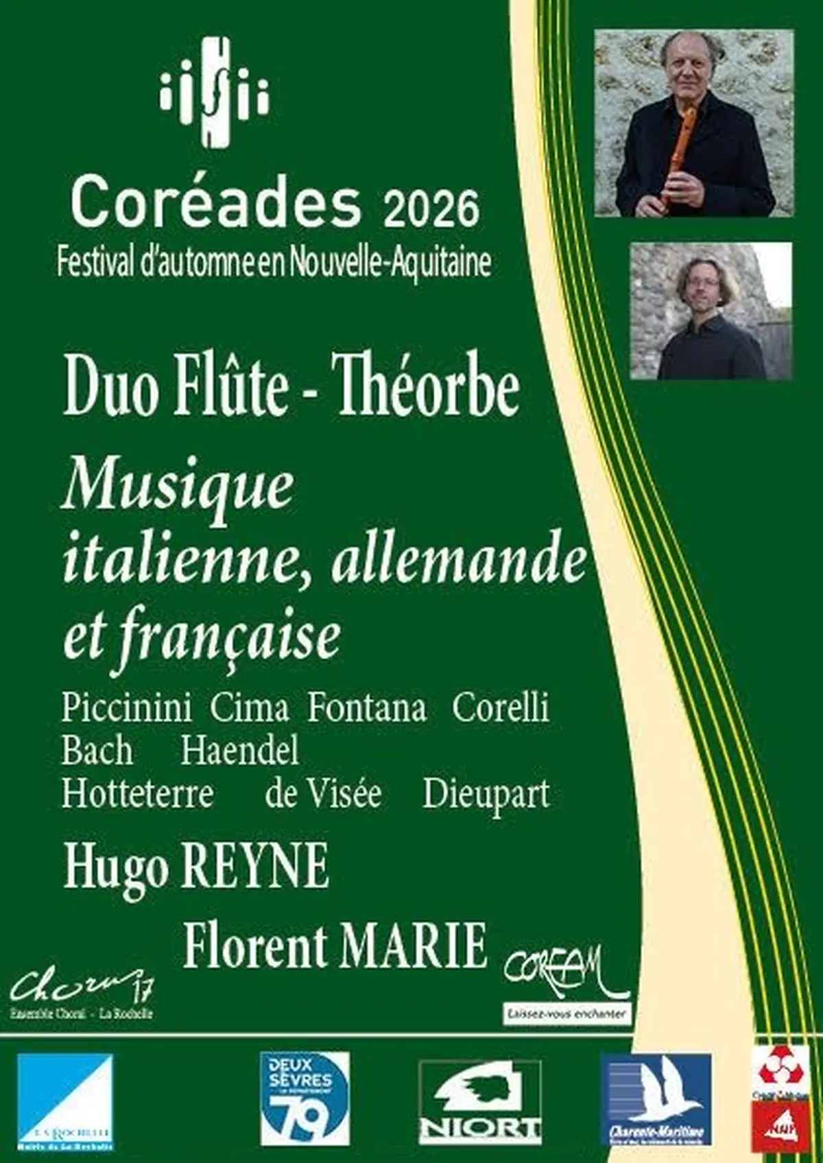 Festival des Coréades : Hugo REYNE, flûte et Florent MARIE théorbe 