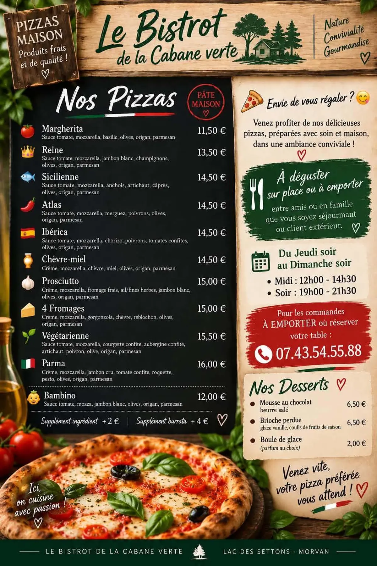 Les Pizzas sont à l'honneur au Bistrot du Domaine de La Cabane Verte ! 