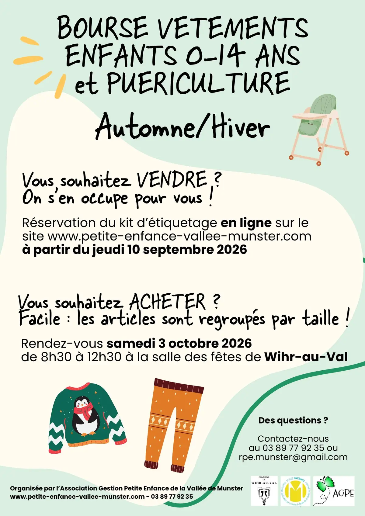 Bourse aux vêtements enfants (0-14 ans) et matériel de puériculture