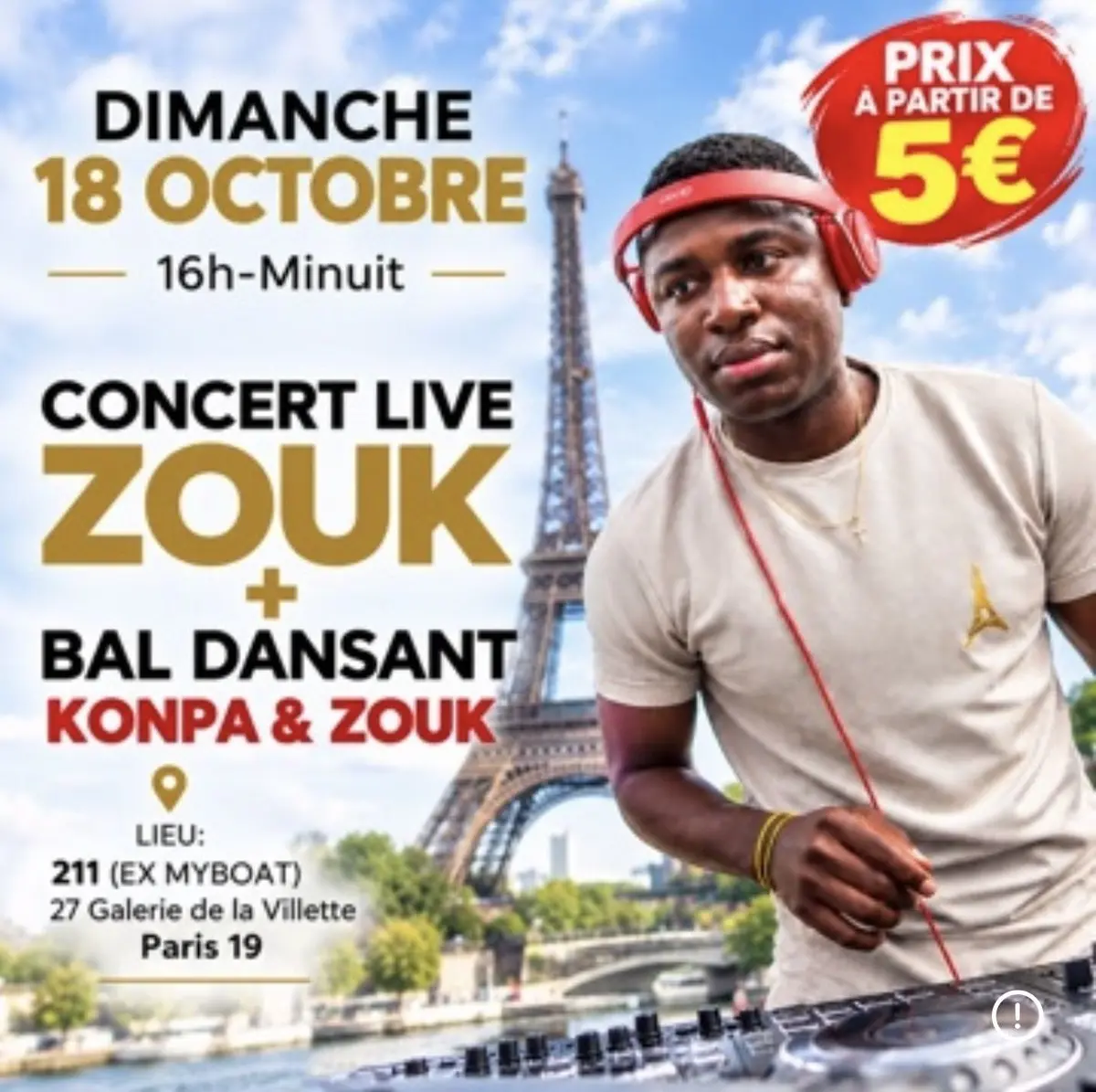 Concert live zouk + bal dansant zouk et konpa 