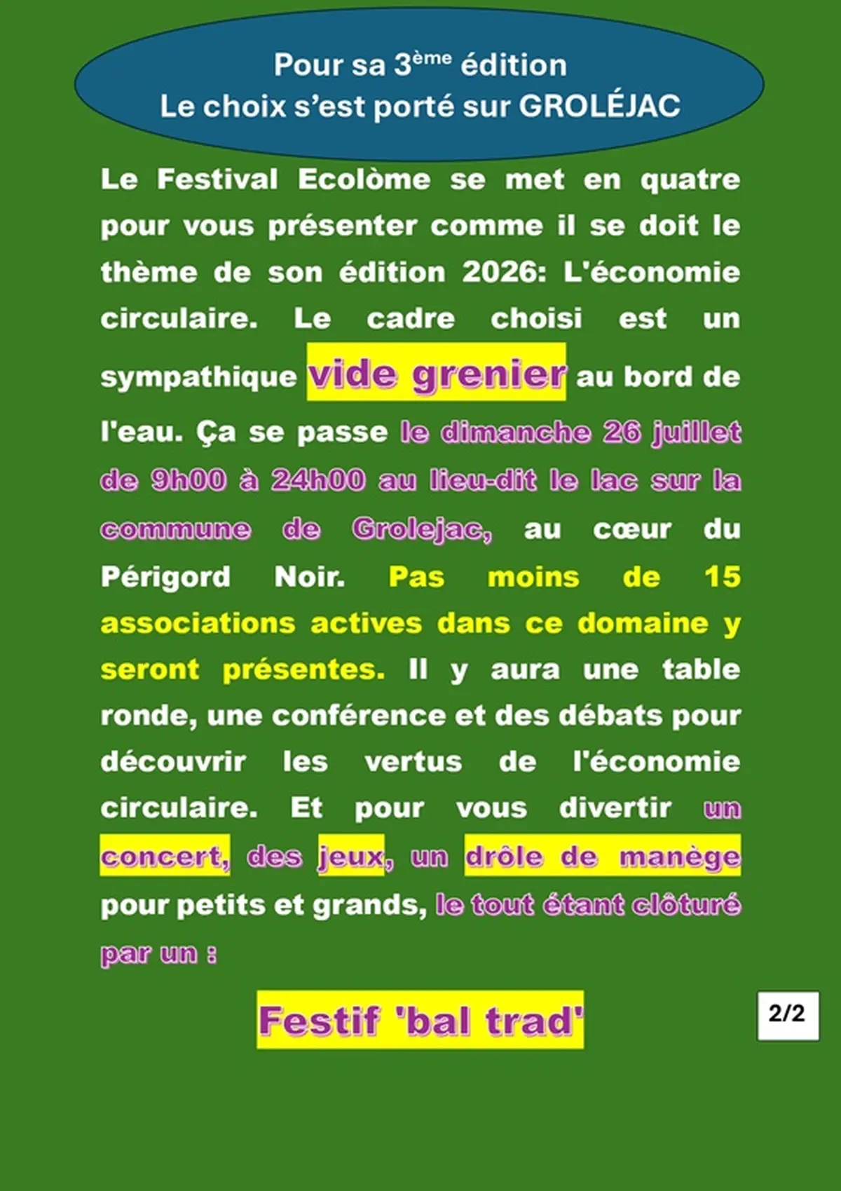 Ecolome Festival : fête de l'économie circulaire, vide grenier, échanges, conf', bal trad