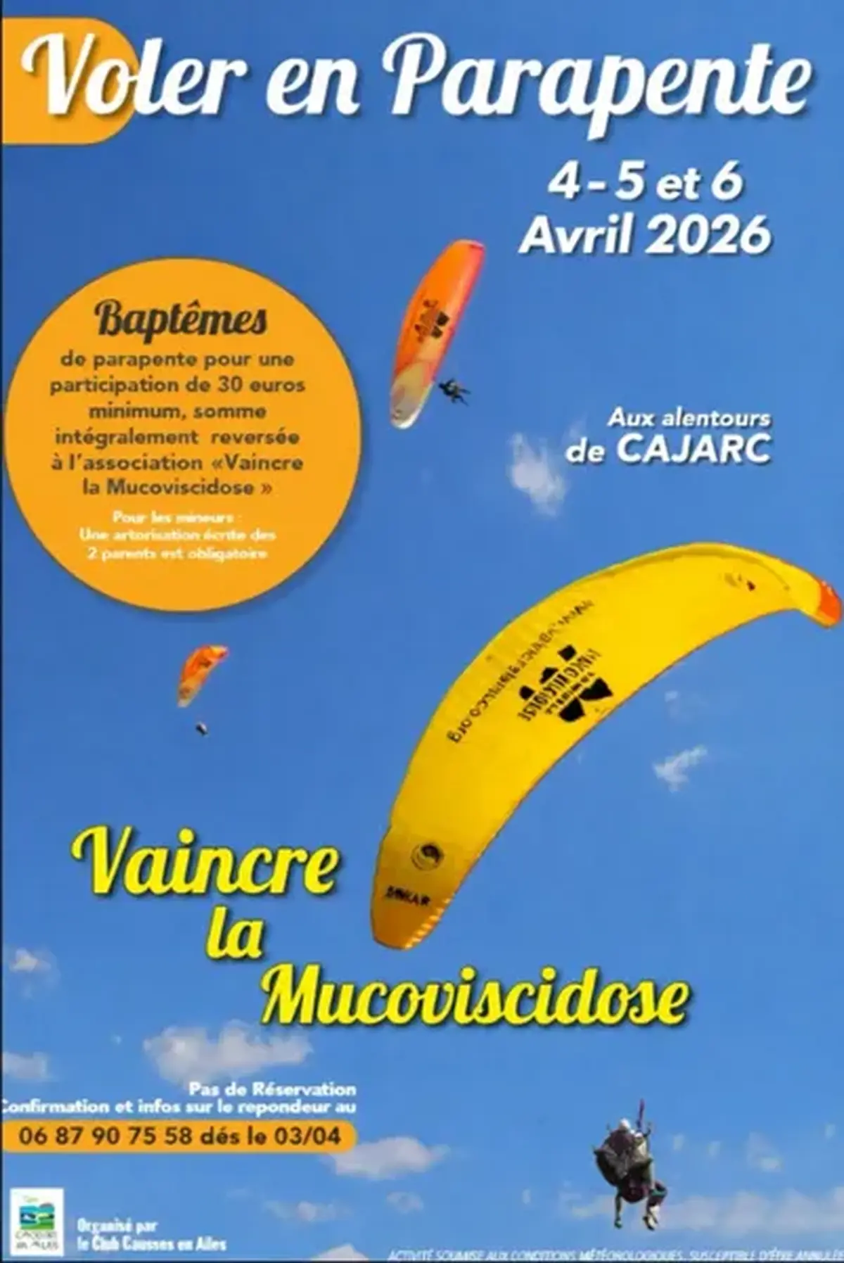 Envols en parapentes, pour l'association Vaincre la mucoviscidose