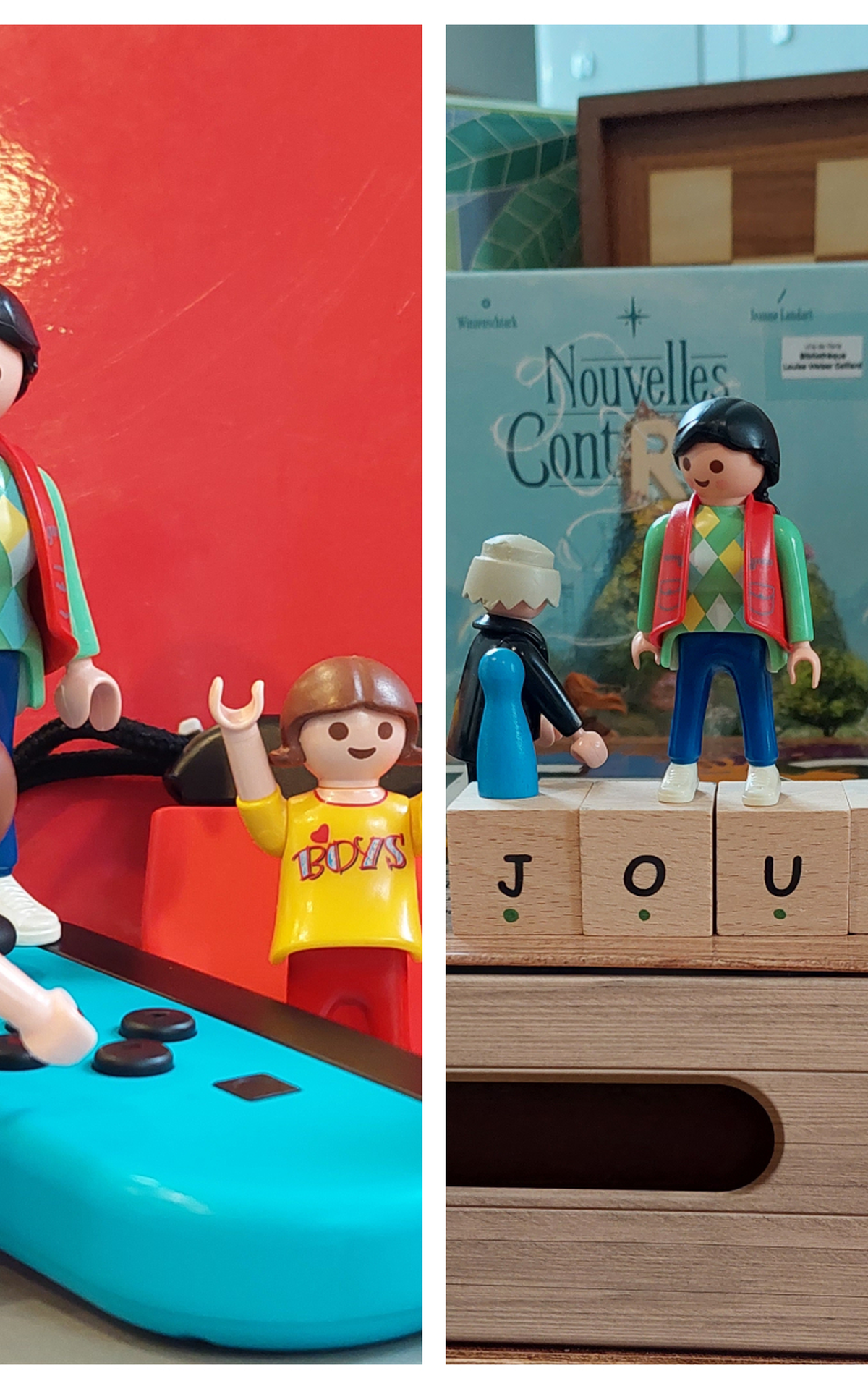 playmobils jouant aux jeux vidéo et/ou aux jeux de société