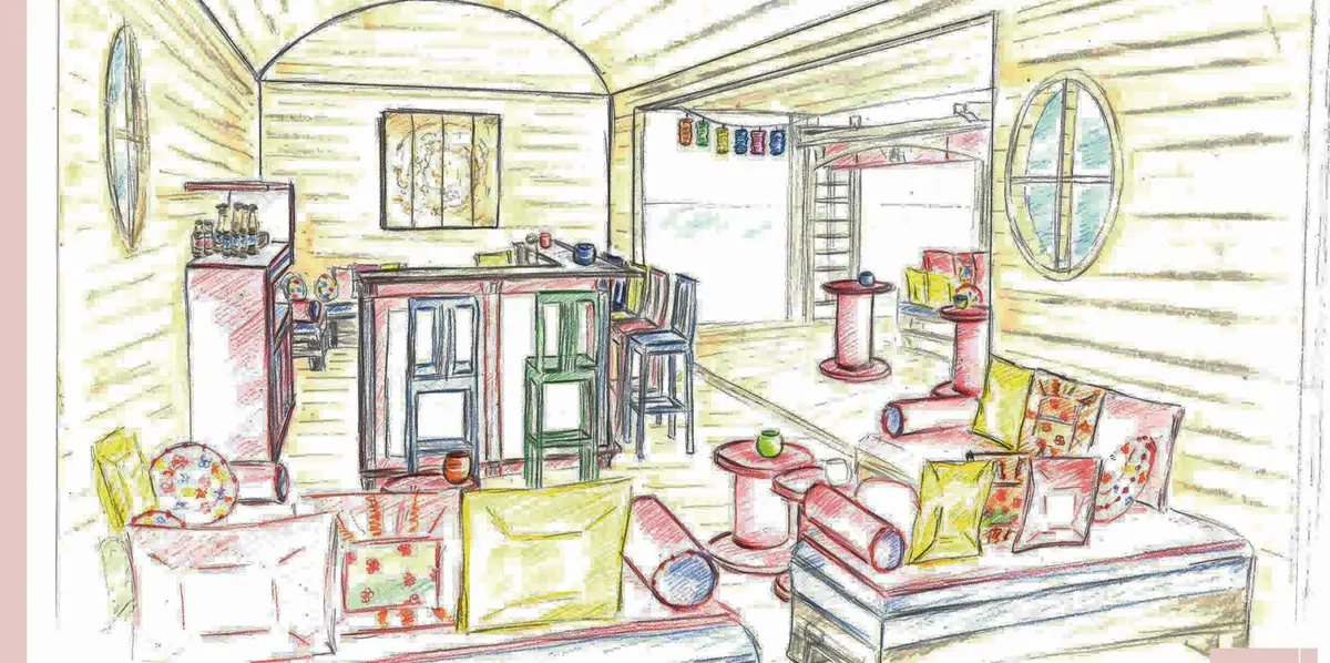 Un croquis de Cybèle pour l’aménagement d’un bar lounge  