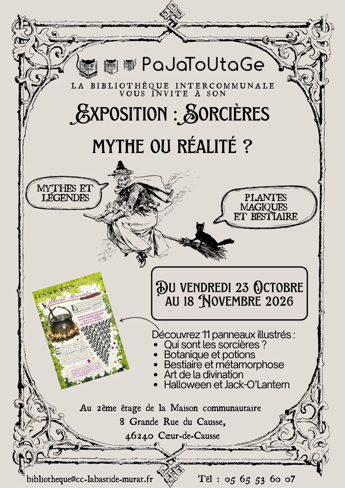 Expo à la bibliothèque Pajatoutage : Sorcières, mythe ou réalité ?