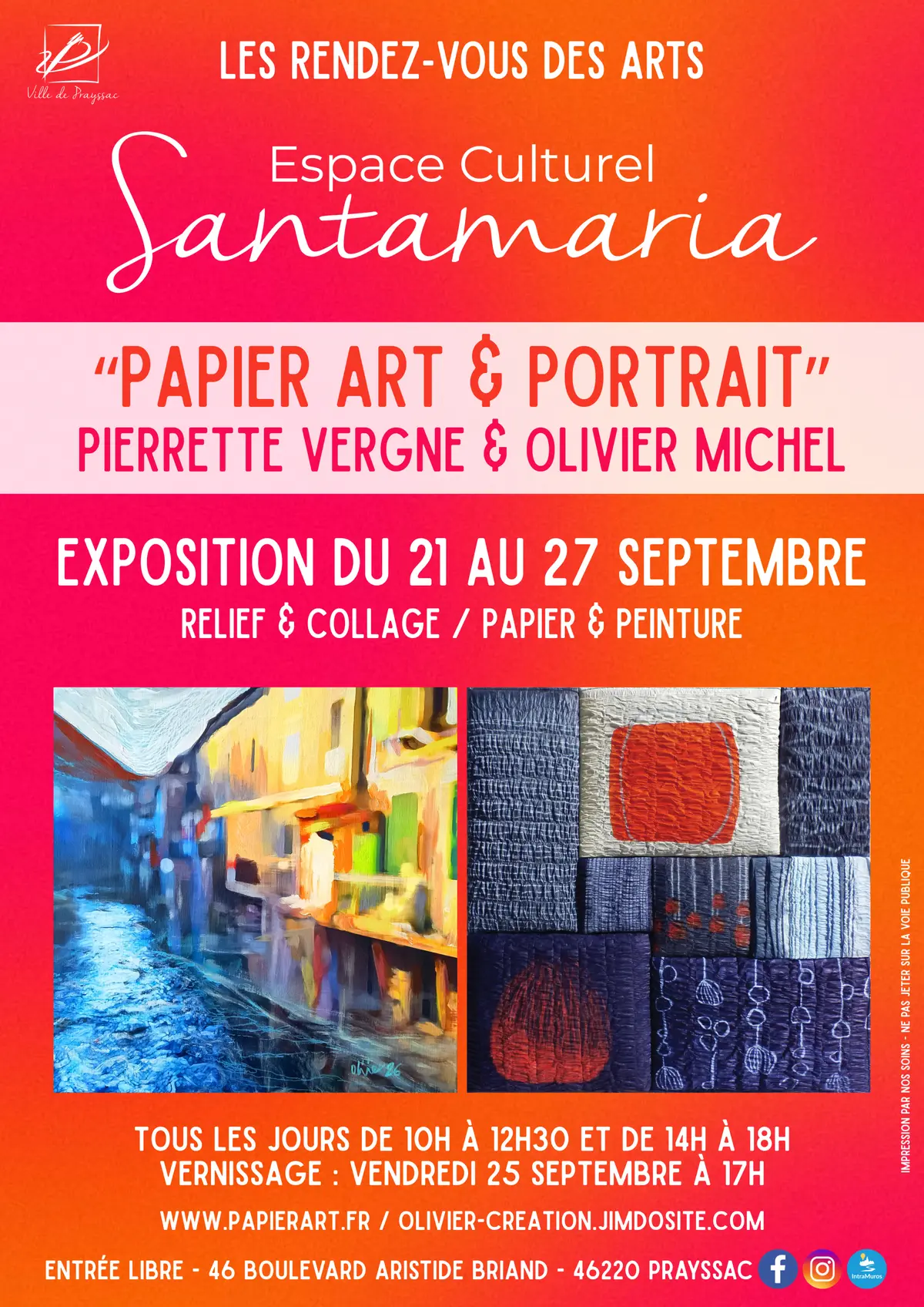 Exposition à Santamaria: Papier art et portrait Pierrette Vergne et Olivier Michel