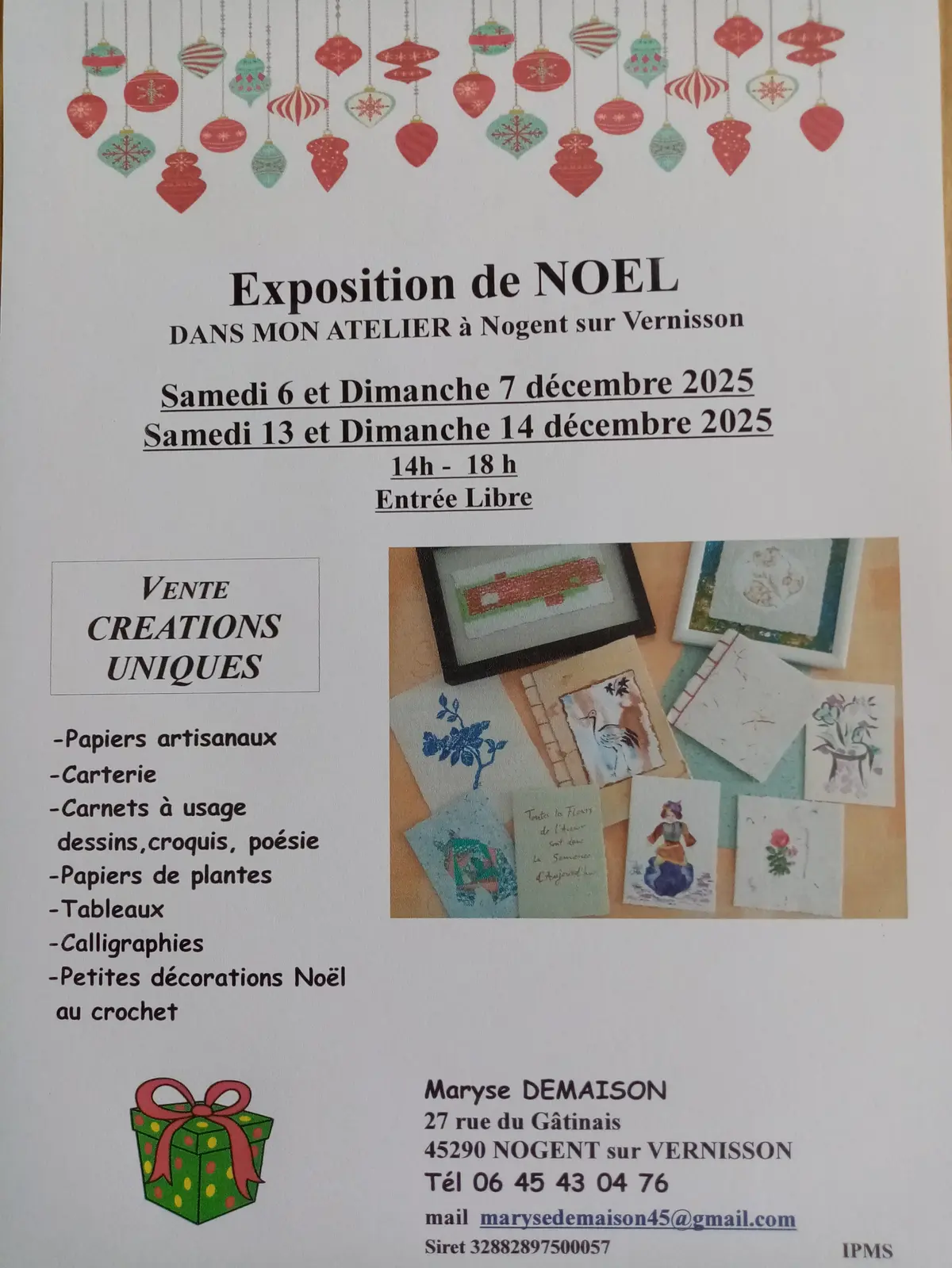 Exposition atelier - tableaux, carterie...