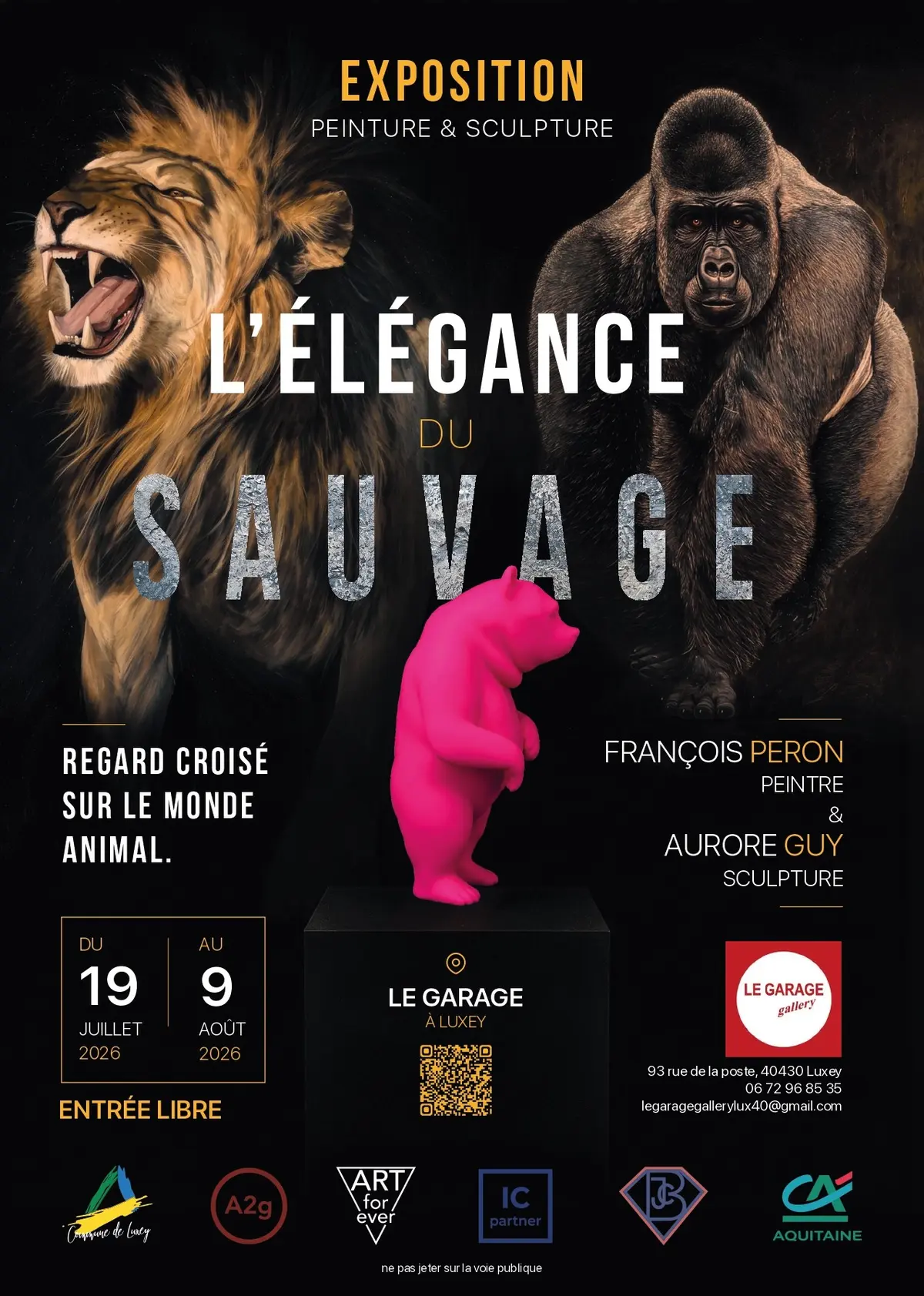 EXPOSITION au Garage gallery Luxey,  Aurore GUY, sculptrice et François PERON, peintrençois PERON  Claire HAREL