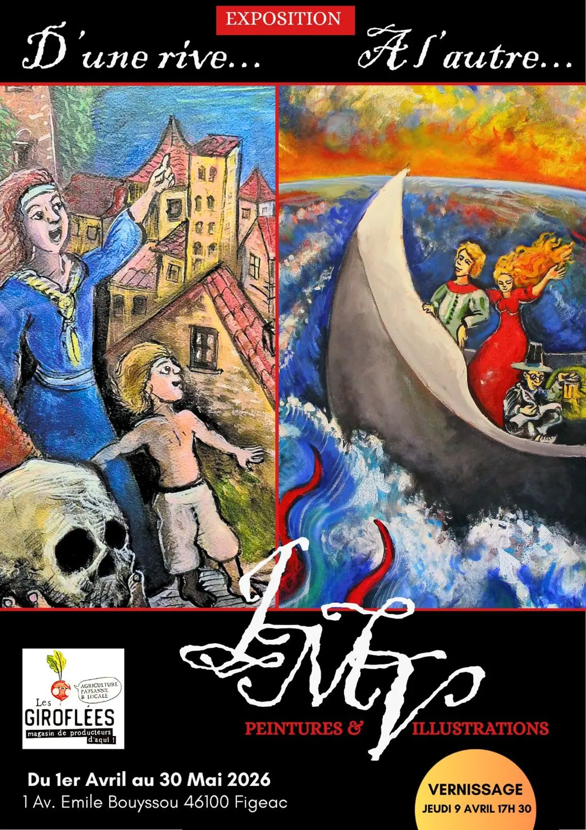 Exposition au magasin Les Giroflées Figeac - D'une Rive à l'Autre