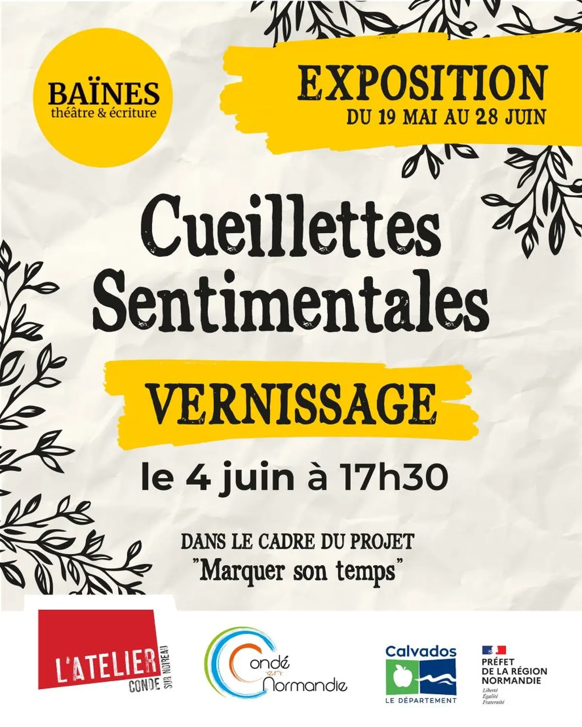 Exposition Cueillettes sentimentales à l'Atelier Médiathèque de Condé-en-Normandie