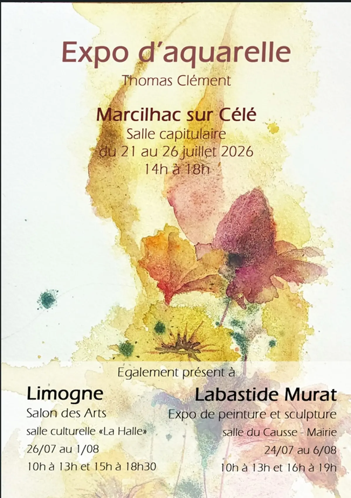 Exposition d'aquarelles de Thomas Clément, à Marcilhac sur Célé