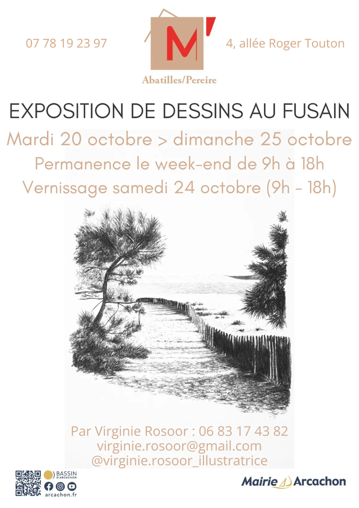 Exposition de dessins au fusain par Virginie Rosoor - M' Les Abatilles / Pereire