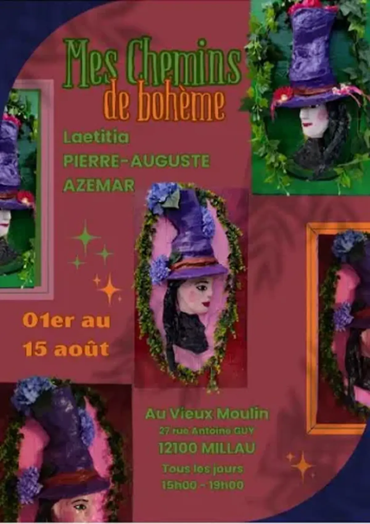 Exposition de Laetitia Pierre-Auguste Azémar  Mes chemins de bohème - Vieux Moulin