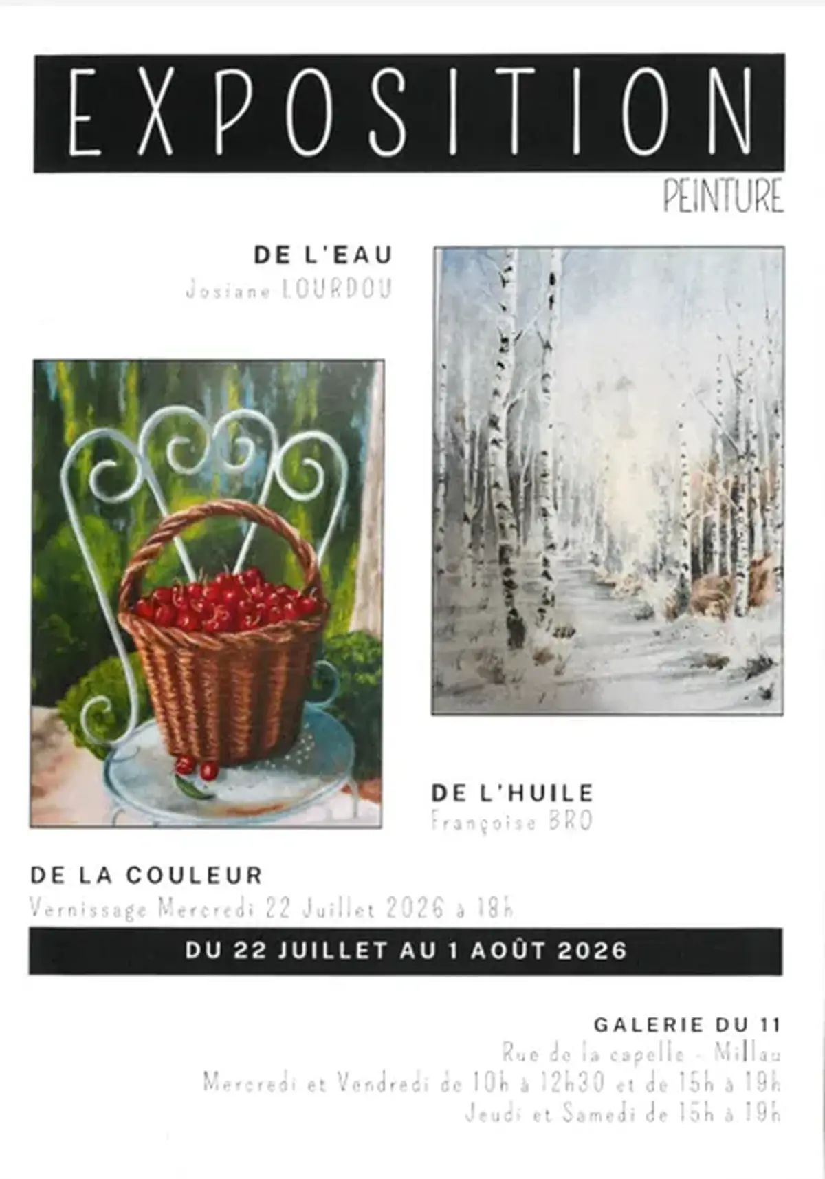 Exposition de peinture de Josiane Lourdou et de Françoise Bro - Galerie du 11 rue de la Capelle