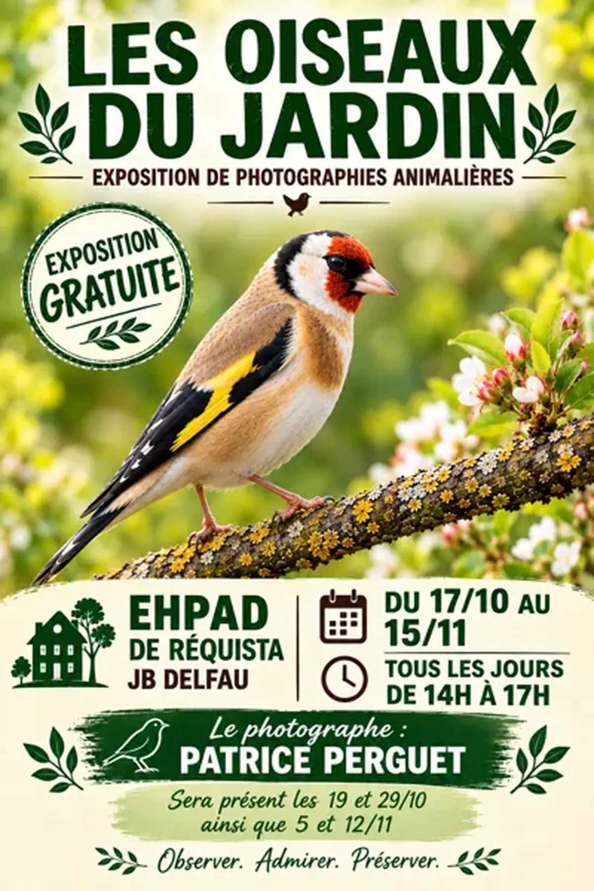 Exposition de photographies animalières - Les oiseaux du Jardin - EHPAD de Réquista