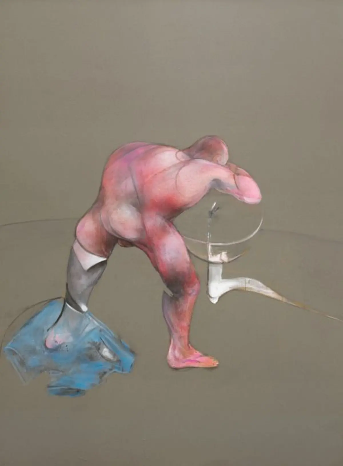 Francis Bacon
Man at a Washbasin, 1989–90
Oil and aerosol paint on canvas
78 × 58 inches (198 × 147.5 cm)