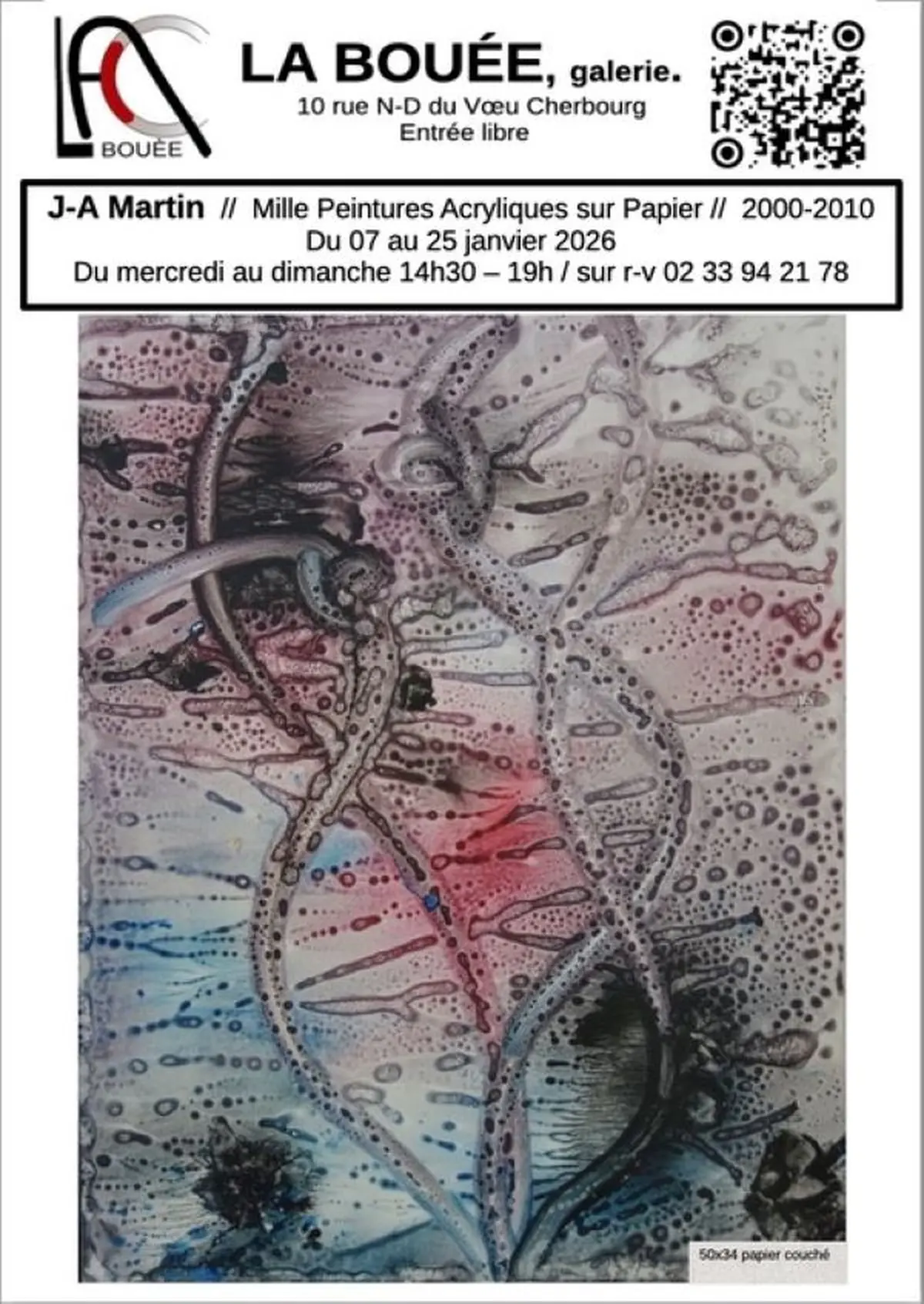 Exposition La Bouée Mille peintures acryliques sur papier