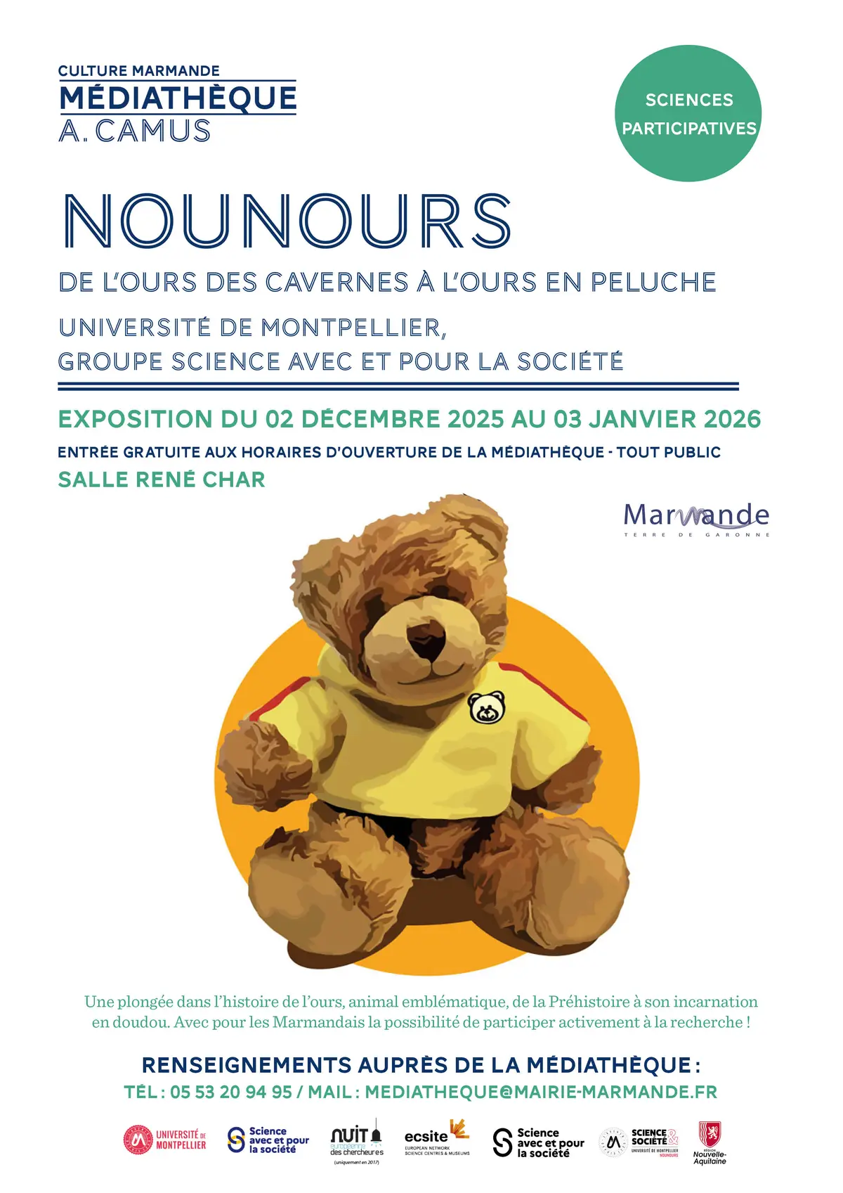 Exposition « Nounours : de l'ours des cavernes à l'ours en peluche» - Médiathèque A. Camus