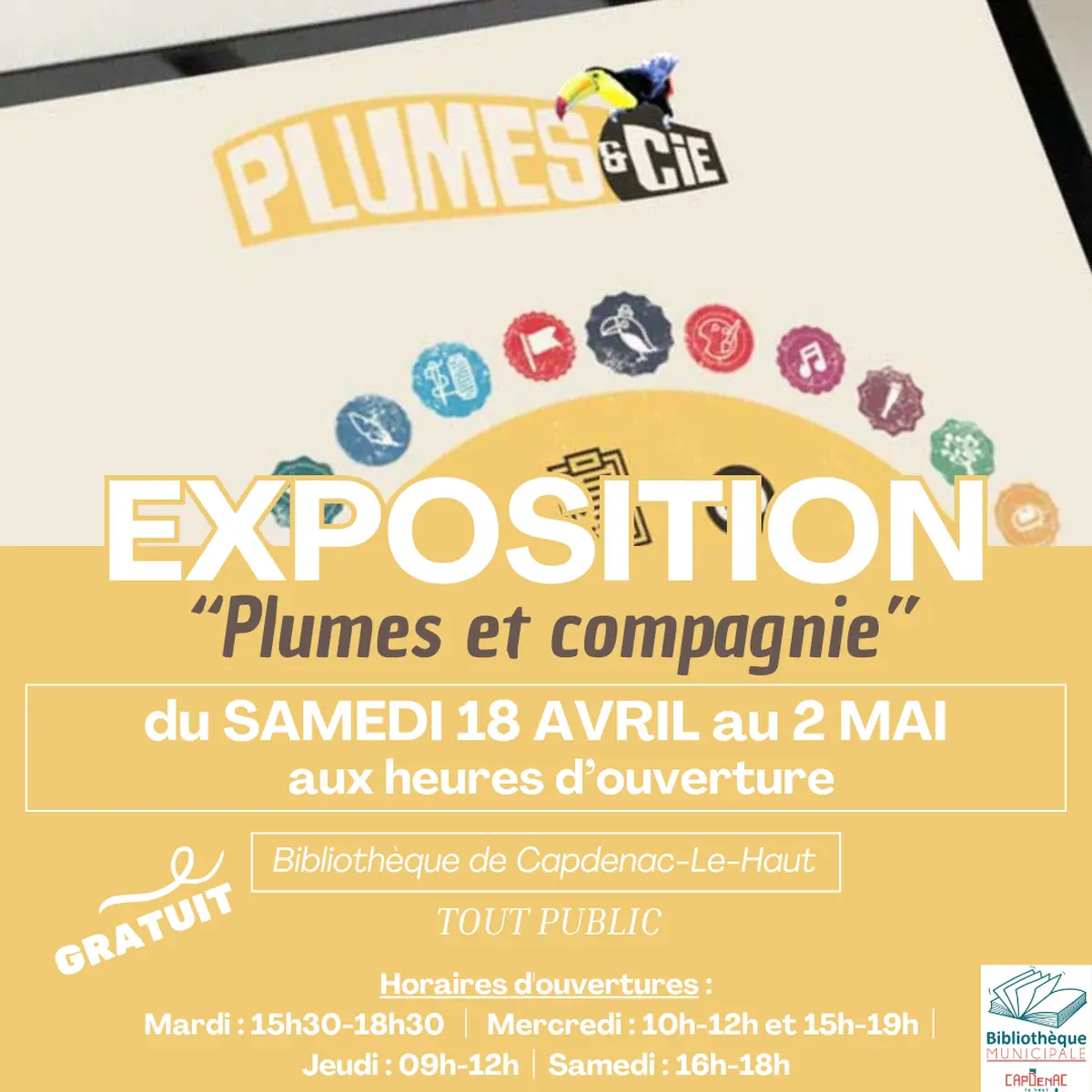 Exposition : plumes et compagnie bibliothèque de Capdenac-le-Haut
