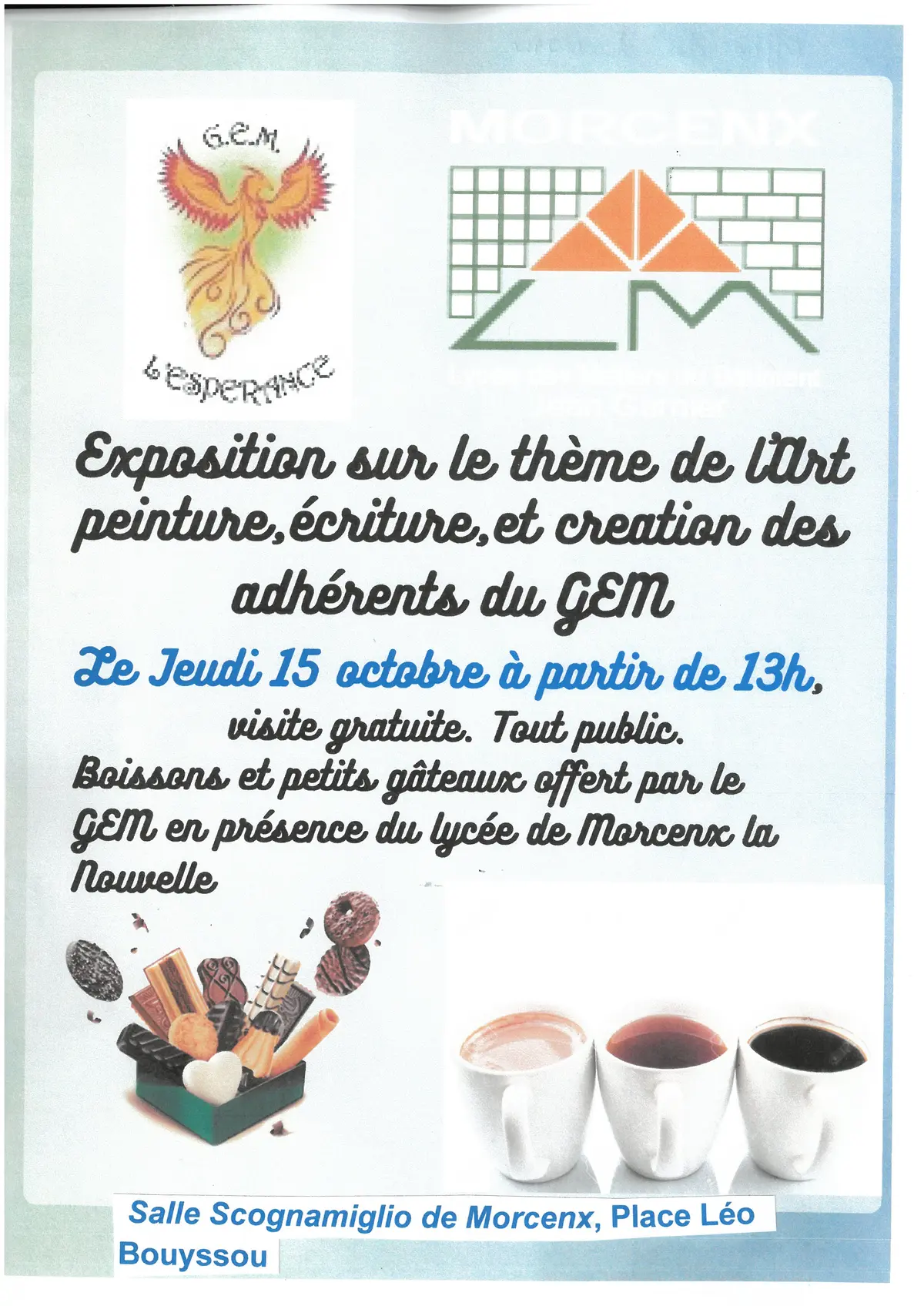 Exposition sur le thème de l'art, peinture écriture et création des adhérents du GEM