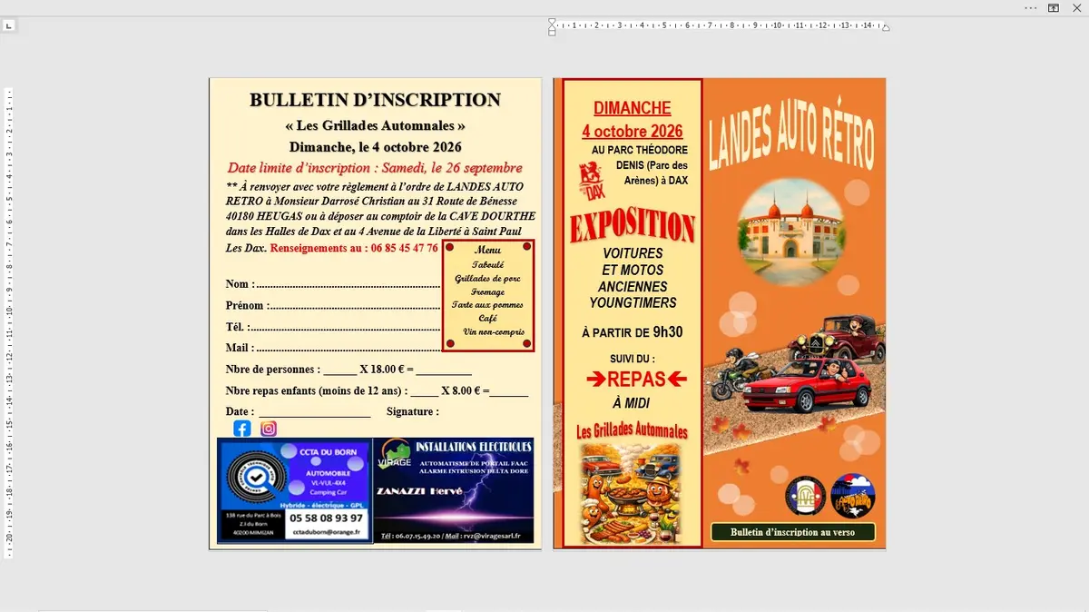 Exposition véhicules anciens et repas Les Grillades Automnales