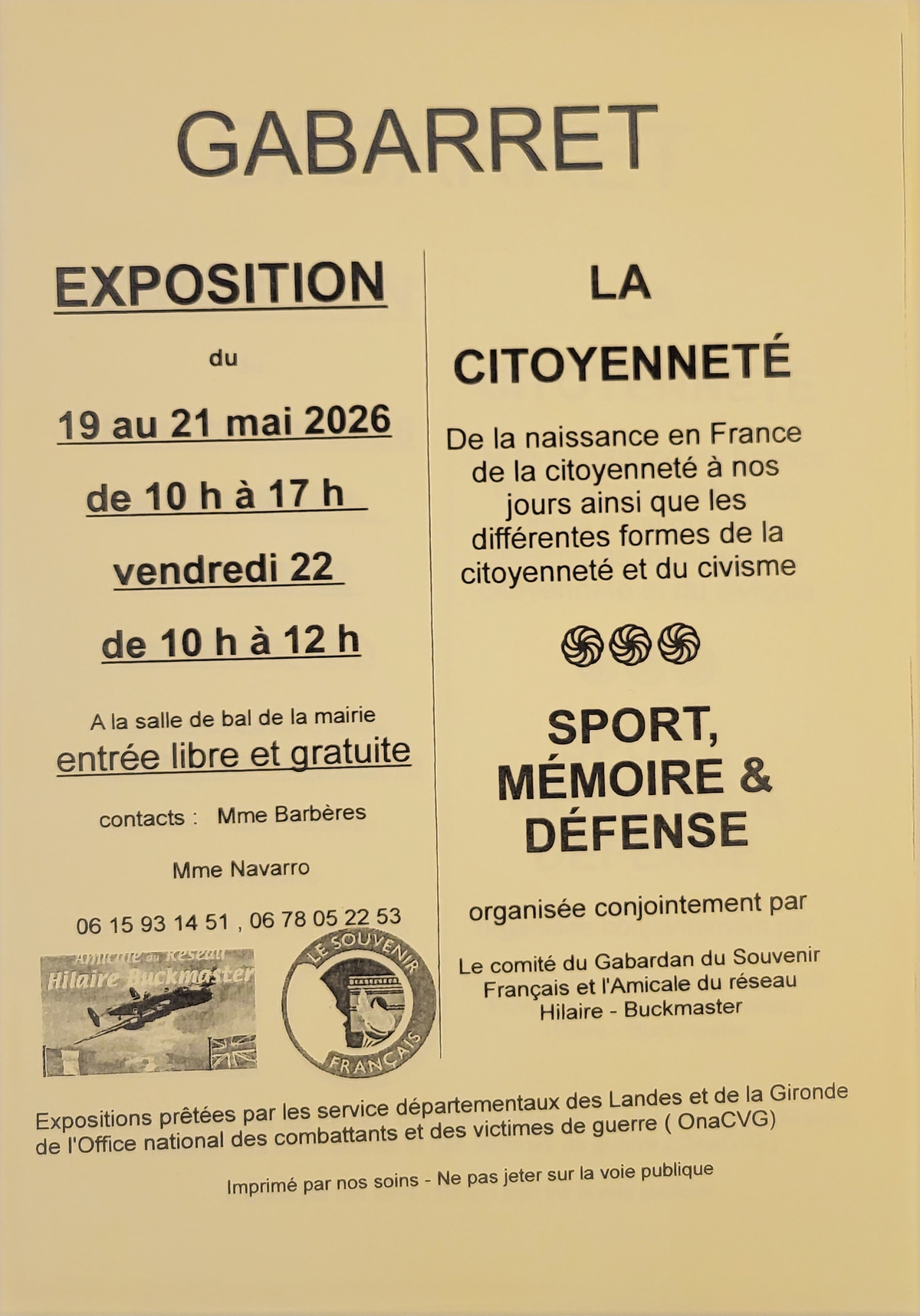 Expositions : La Citoyenneté & Sport, Mémoire & Défense
