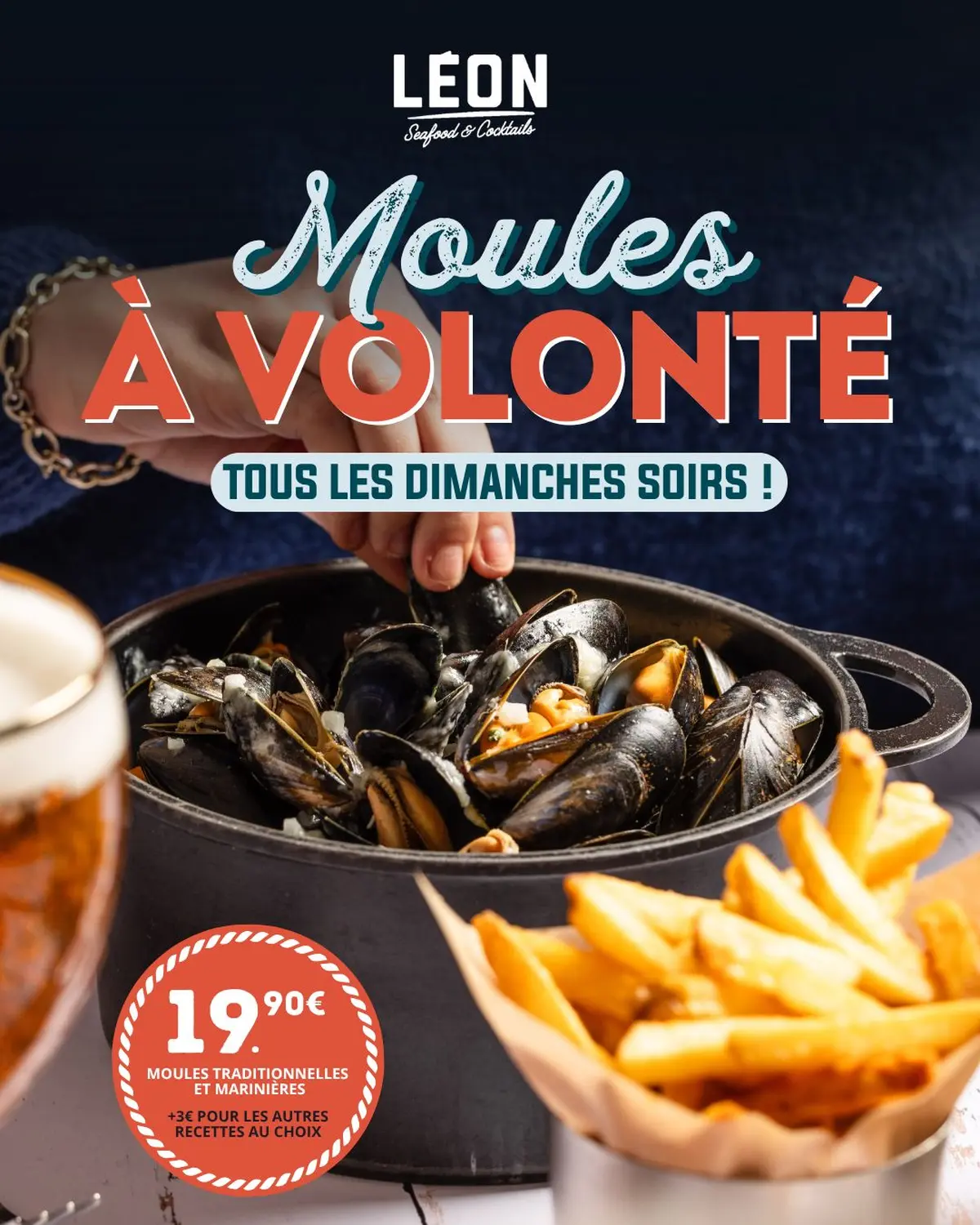 Moules à volonté chez Léon Kingersheim : tous les dimanches soir à 19,90€