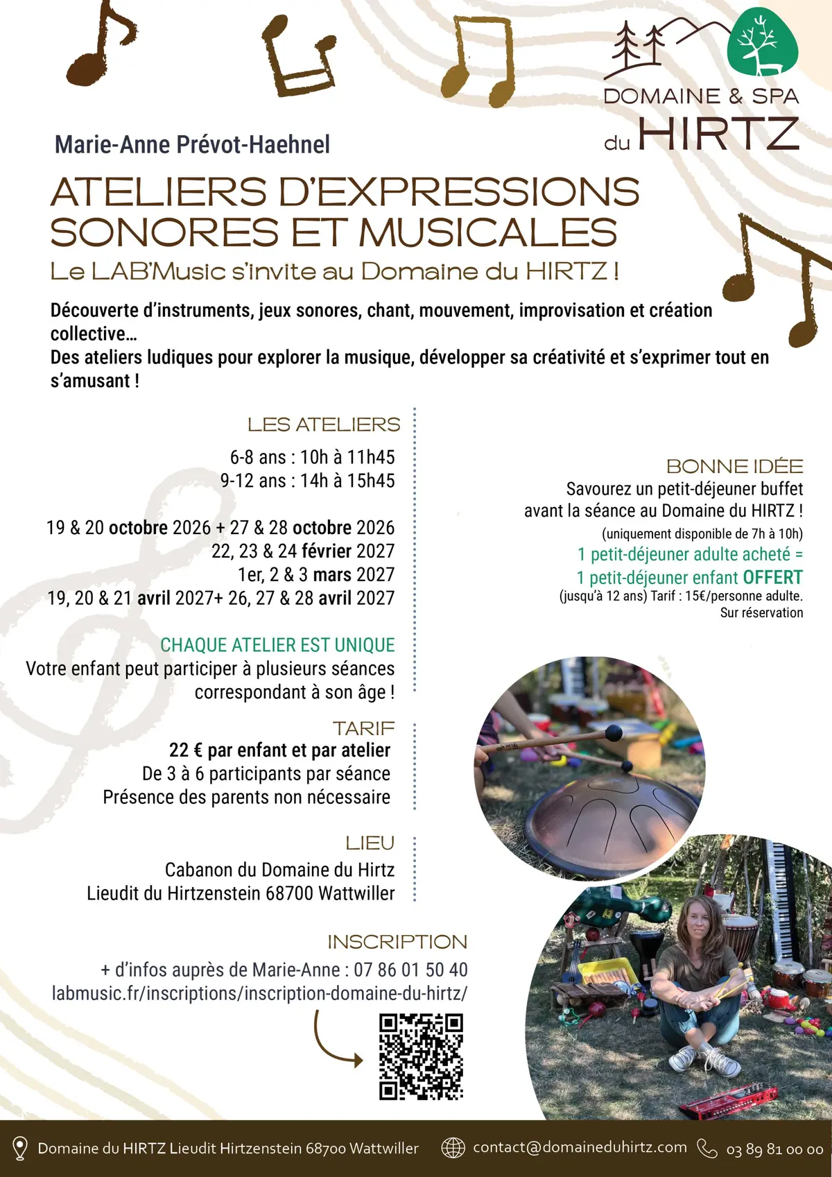 Ateliers d’expressions sonores et musicales pour enfants au Domaine du HIRTZ