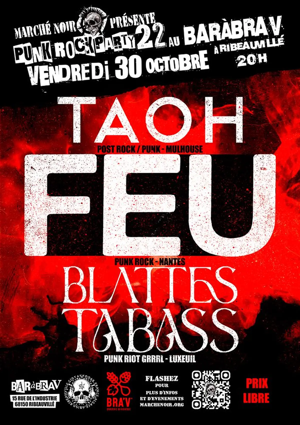 Punk Rock Party 22 au BaRàBraV avec FEU / Blattes Tabass / TAOH