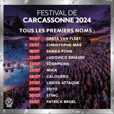 Festival de Carcassonne 2024 : Mika, Scorpions, Toto, Greta Van Fleet...